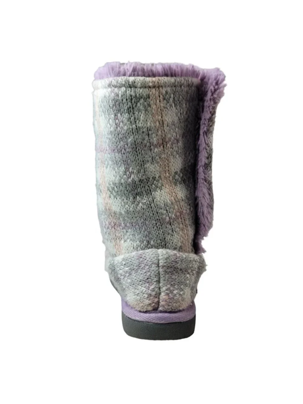 Muk Luks Girls Malena Sweater Knit Boots Purple Gray Size 2 Plaid Mid Height